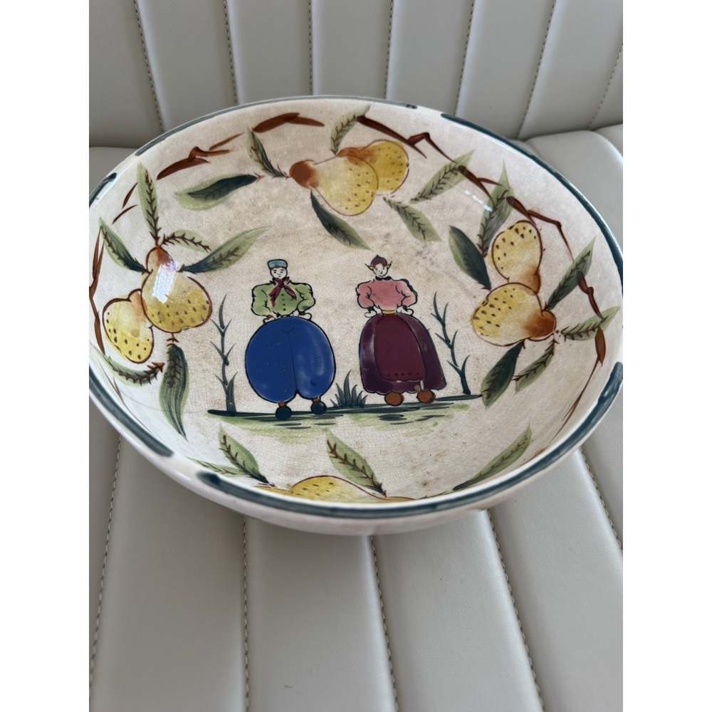 Antique Quimper Faience Bowl Hand Painted Old French Dutch Folk Art 10" France